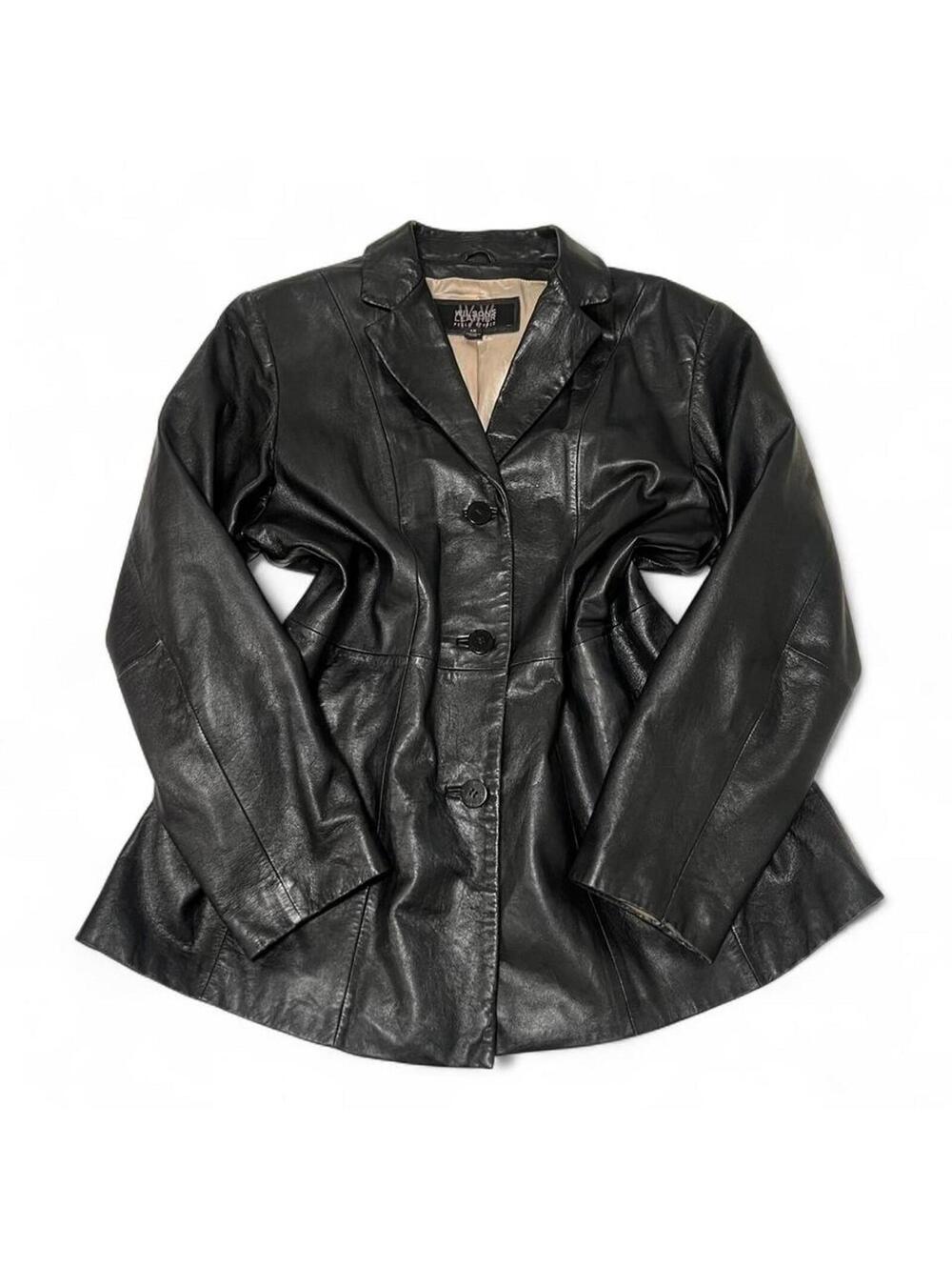 Vintage 90s Wilsons Leather Black Blazer Jacket Y2K Minimal